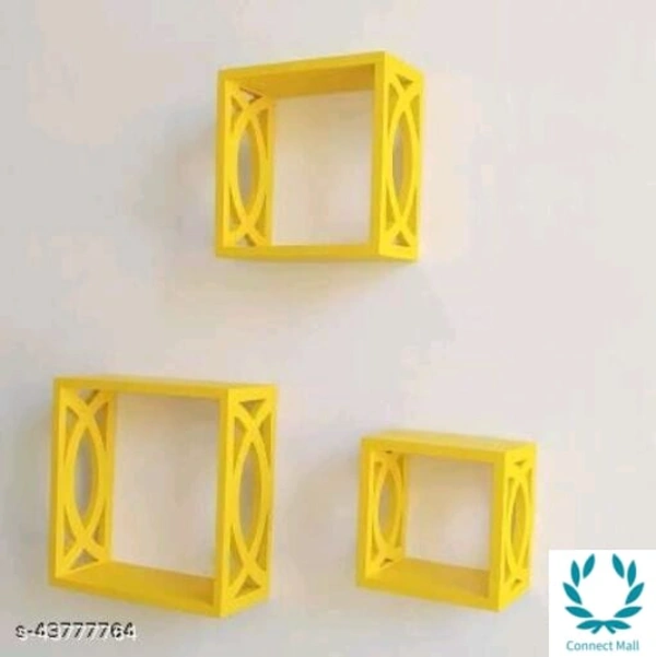 Unique Wall Shelves - LXHXB: 28X28X12 cm, Yellow, Wooden, No. of shelves:- 3